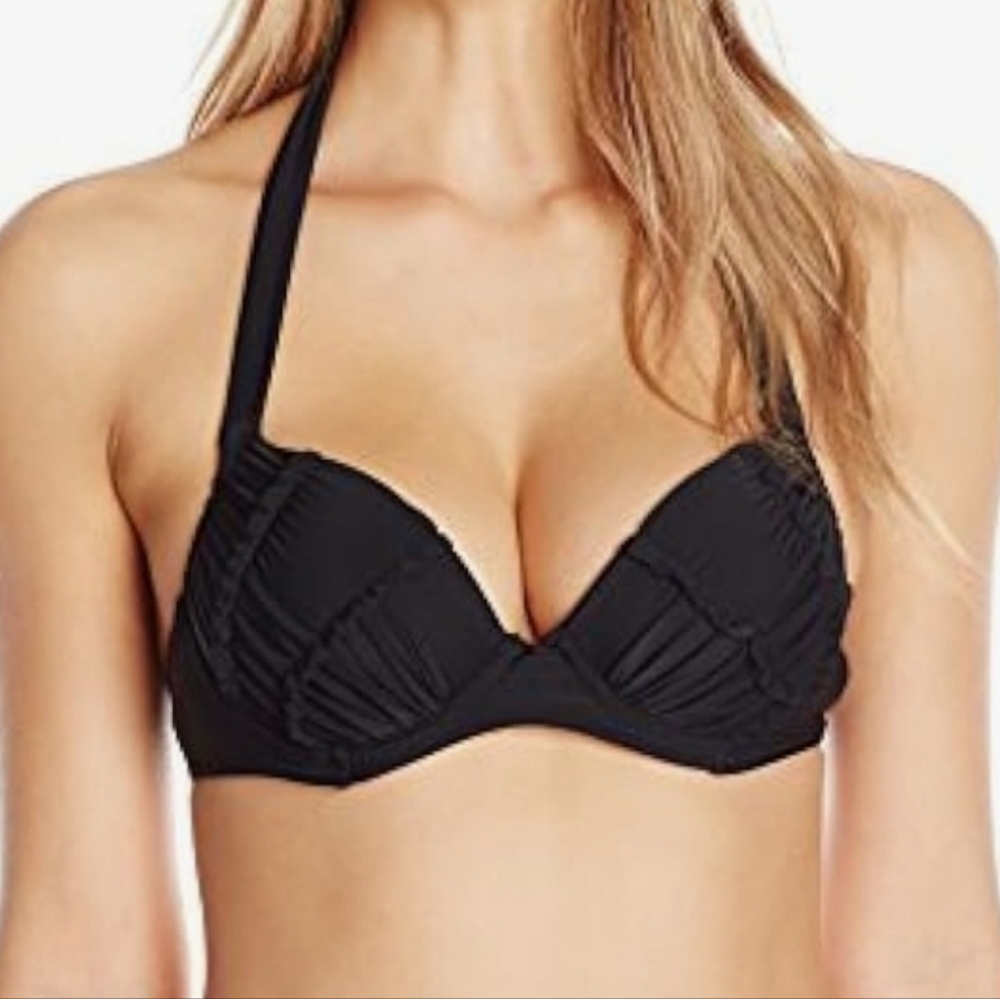 🟢 Betsey Johnson Black Halter Bikini Top Large